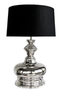 4251549354208 - Luxus Tischleuchte Silber   Schwarz Ã 44 x H 75 cm - Runde Messing Tischlampe mit Lampenschirm