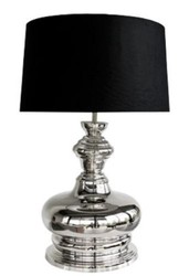 4251549354208 - Luxus Tischleuchte Silber   Schwarz Ã 44 x H 75 cm - Runde Messing Tischlampe mit Lampenschirm