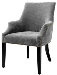 4251549354291 - Luxus Esszimmerstuhl mit Armlehnen Grau   Schwarz   Antik Messingfarben 60 x 71 x H 92 cm - EsszimmermÃ¶bel