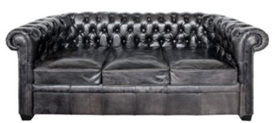 4251549354529 - Luxus Chesterfield BÃ¼ffelleder Sofa Vintage Schwarz 222 x 92 x H 73 cm - Luxus MÃ¶bel