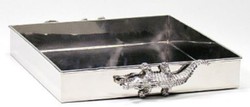 4251549354536 - Messing Serviertablett Kroko Silber 30 x 30 x H 6 cm - Luxus Tablett