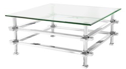 4251549354734 - Luxus Couchtisch Silber 100 x 100 x H 455 cm - Edelstahl Wohnzimmertisch mit Glasplatte