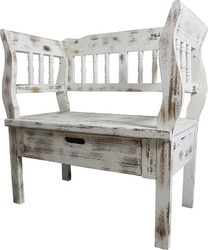 4251549354901 - Landhausstil Shabby Chic Sitzbank mit Schublade Antik WeiÃ   Braun 80 x 44 x H 80 cm - Landhausstil MÃ¶bel