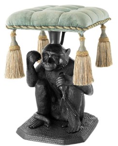 4251549355427 - Designer Hocker Affe Schwarz   TÃ¼rkis 38 x 43 x H 58 cm - Luxus MÃ¶bel