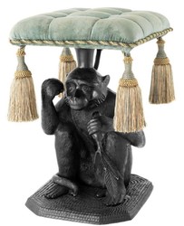 4251549355427 - Designer Hocker Affe Schwarz   TÃ¼rkis 38 x 43 x H 58 cm - Luxus MÃ¶bel