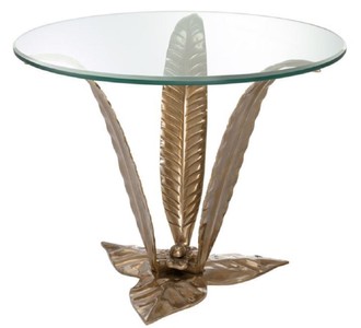 4251549355441 - Luxus Beistelltisch mit Glasplatte Vintage Messingfarben Ã 70 x H 55 cm - WohnzimmermÃ¶bel