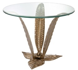 4251549355441 - Luxus Beistelltisch mit Glasplatte Vintage Messingfarben Ã 70 x H 55 cm - WohnzimmermÃ¶bel