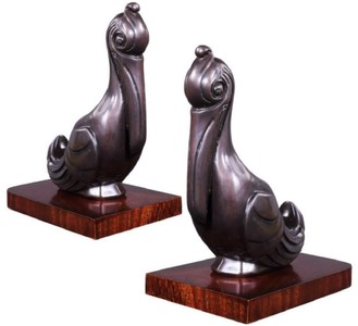 4251549355724 - Luxus BuchstÃ¼tzen Set Pelikane Bronze   Braun 18 x 12 x H 22 cm - Deko Bronzefiguren mit Holzsockel