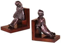 4251549355748 - Luxus BuchstÃ¼tzen Set MÃ¤dchen & Clown Bronze   Braun 14 x 10 x H 17 cm - Deko Bronzefiguren mit Holzsockel