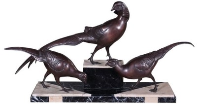 4251549355809 - Luxus Deko Bronzefiguren 3 Fasane Bronze   Schwarz   WeiÃ 84 x 20 x H 42 cm - Dekofiguren mit Marmorsockel