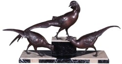 4251549355809 - Luxus Deko Bronzefiguren 3 Fasane Bronze   Schwarz   WeiÃ 84 x 20 x H 42 cm - Dekofiguren mit Marmorsockel