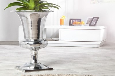 4251549355847 - Designer Aluminium Vase Silber Ã 35 x H 60 cm - Luxus Blumenvase im Pokal Design