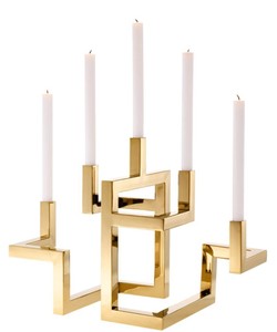 4251549355953 - Luxus Edelstahl Kerzenhalter 5-armig Messingfarben 55 x 29 x H 415 cm - Hotel & Restaurant Deko Accessoires