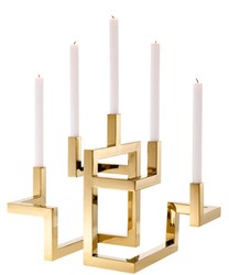 4251549355953 - Luxus Edelstahl Kerzenhalter 5-armig Messingfarben 55 x 29 x H 415 cm - Hotel & Restaurant Deko Accessoires