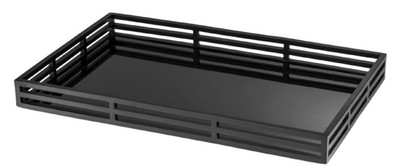 4251549355977 - Luxus Serviertablett Mattschwarz   Schwarz 56 x 36 x H 5 cm - Edelstahl Tablett mit schwarzem Spiegelglas