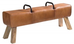 4251549356059 - Luxus Sitzbank Braun   Naturfarben   Schwarz 134 x 35 x H 60 cm - Echtleder Sitzbank in Turnbock Optik