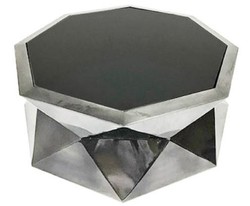 4251549356165 - Luxus Wohnzimmertisch Silber   Schwarz 101 x 101 x H 35 cm - Designer Couchtisch mit Glasplatte