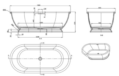 Casa Padrino Ba&ntilde;era Independiente Art Nouveau de Lujo Blanco 169 x 80 x H. 57 cm - Calidad de Lujo – Bild 4