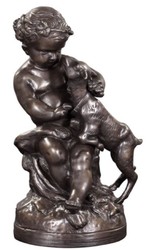 4251549356301 - Luxus Bronzefigur Engel mit Lamm Bronze 21 x 20 x H 38 cm - Deko Bronze Skulptur