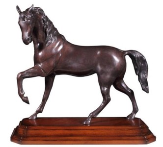 4251549356325 - Luxus Bronzefigur Pferd mit Holzsockel Bronze   Braun 42 x 17 x H 40 cm - Dekofigur