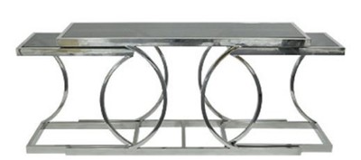 4251549356400 - Designer Wohnzimmer Konsolentisch mit Glasplatten Silber 150 x 43 x H 75 cm - Luxus MÃ¶bel