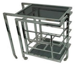 4251549356479 - Luxus Servierwagen Silber   Schwarz 72 x 42 x H 77 cm - Hotel Restaurant Gastronomie Trolley