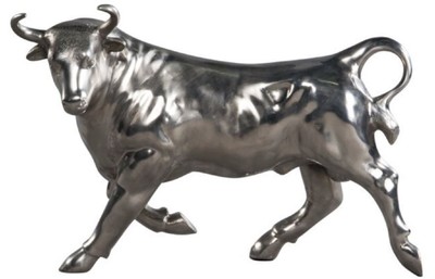 4251549356516 - Deko Bronzefigur Stier Silber 56 x 22 x H 40 cm - Luxus Skulptur