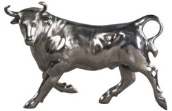 4251549356516 - Deko Bronzefigur Stier Silber 56 x 22 x H 40 cm - Luxus Skulptur