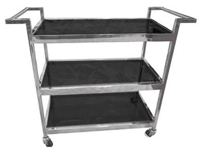 4251549356622 - Luxus Servierwagen Silber   Schwarz 93 x 40 x H 79 cm - Hotel Restaurant Gastronomie Trolley