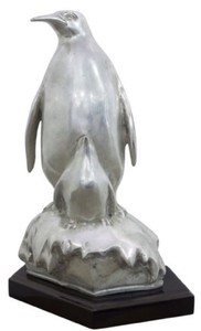 4251549356653 - Bronzefigur Pinguin Mutter mit Kind Silber   Schwarz 22 x 15 x H 33 cm - Luxus Skulptur