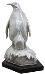 4251549356653 - Bronzefigur Pinguin Mutter mit Kind Silber   Schwarz 22 x 15 x H 33 cm - Luxus Skulptur