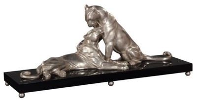 4251549356738 - Luxus Deko Bronzefiguren mit Holzsockel 2 Tiger Silber   Schwarz 83 x 23 x H 34 cm - Luxus QualitÃ¤t