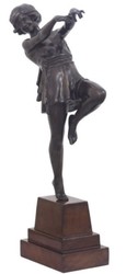 4251549356776 - Luxus Bronzefigur tanzende Dame Bronze   Dunkelbraun 22 x 11 x H 51 cm - Dekofigur auf Holzsockel