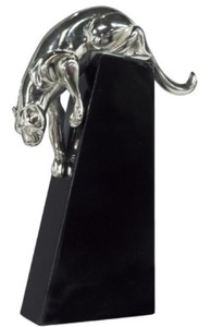 4251549356875 - Luxus Bronzefigur Panther Silber   Schwarz 17 x 6 x H 28 cm - Elegante Dekofigur auf Holzsockel