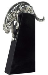 4251549356875 - Luxus Bronzefigur Panther Silber   Schwarz 17 x 6 x H 28 cm - Elegante Dekofigur auf Holzsockel
