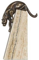 4251549356882 - Luxus Bronzefigur Panther Bronze   Beige 17 x 6 x H 28 cm - Elegante Dekofigur auf Natursteinsockel