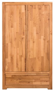 4251549356950 - Landhausstil Kleiderschrank Naturfarben 110 x 55 x H 190 cm - Eichenholz Schlafzimmerschrank mit 2 TÃ¼ren und Schublade