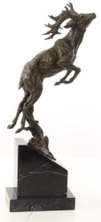 4251549357278 - Luxus Bronzefigur springender Hirsch Bronze   Schwarz 204 x 99 x H 495 cm - Elegante Dekofigur mit Marmorsockel