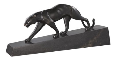 4251549357322 - Luxus Bronzefigur Panther Schwarz   Bronze 64 x 11 x H 265 cm - Elegante Bronze Skulptur auf Marmorsockel