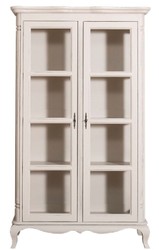 4251549357605 - Landhausstil Vitrinenschrank Antik Hellgrau 112 x 49 x H 190 cm - Massivholz Wohnzimmerschrank mit 2 GlastÃ¼ren