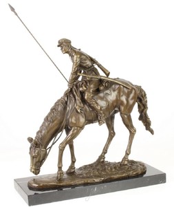 4251549357612 - Luxus Bronze Skulptur Soldat mit Pferd Bronze   Gold   Schwarz 439 x 15 x H 432 cm - Deko Bronzefigur