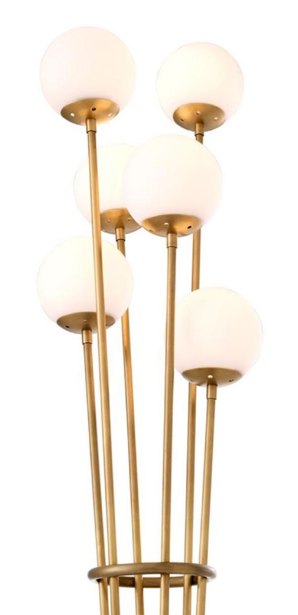 Casa Padrino luxury floor lamp antique brass / black / white Ø 42 x H. 169 cm - Designer Floor Lamp with Marble Base and Spherical Glass Lampshades