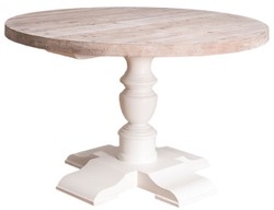 4251549357858 - Landhausstil Esstisch WeiÃ   Naturfarben Ã 130 x H 78 cm - Runder Massivholz KÃ¼chentisch