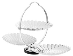 4251549358312 - Designer Etagere mit Tragegriff Silber   Schwarz 42 x 225 x H 265 cm - Klappbares Luxus Messing Serviertablett mit Granitsockel