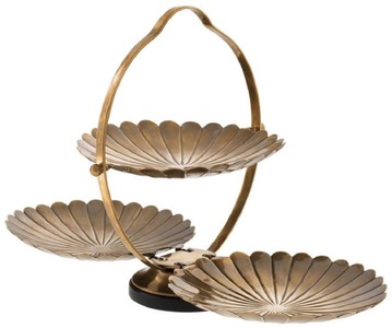 4251549358329 - Designer Etagere mit Tragegriff Vintage Messingfarben   Schwarz 42 x 225 x H 265 cm - Klappbares Luxus Messing Serviertablett mit Granitsockel