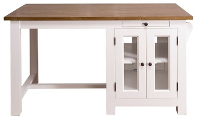 4251549358336 - Landhausstil KÃ¼cheninsel mit 4 GlastÃ¼ren und 2 Schubladen WeiÃ   Dunkelbraun 150 x 85 x H 80 cm - Landhausstil KÃ¼chenmÃ¶bel