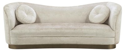 4251549358428 - Luxus Wohnzimmer Sofa WeiÃ-Beige   Bronze 230 x 85 x H 82 cm - Gebogene Luxus Couch mit 2 dekorativen Kissen