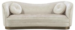 4251549358428 - Luxus Wohnzimmer Sofa WeiÃ-Beige   Bronze 230 x 85 x H 82 cm - Gebogene Luxus Couch mit 2 dekorativen Kissen
