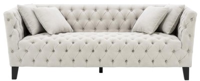 4251549358435 - Luxus Chesterfield Wohnzimmer Sofa mit 4 Kissen Sandfarben   Schwarz 217 x 92 x H 78 cm - Luxus MÃ¶bel