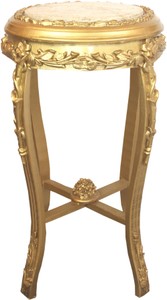 4251549358497 - Barock Beistelltisch mit Marmorplatte Gold   Creme Ã 45 x H 715 cm - Runder handgeschnitzter Antik Stil Telefontisch Blumentisch mit wunderschÃ¶nen Verzierungen